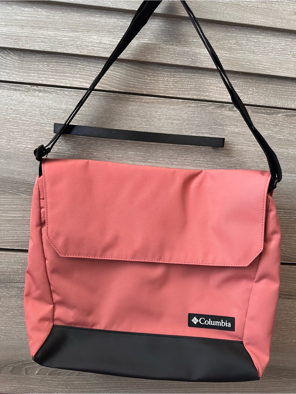 Columbia Coral Pink Crossbody Shoulder Bag with Black Trim
